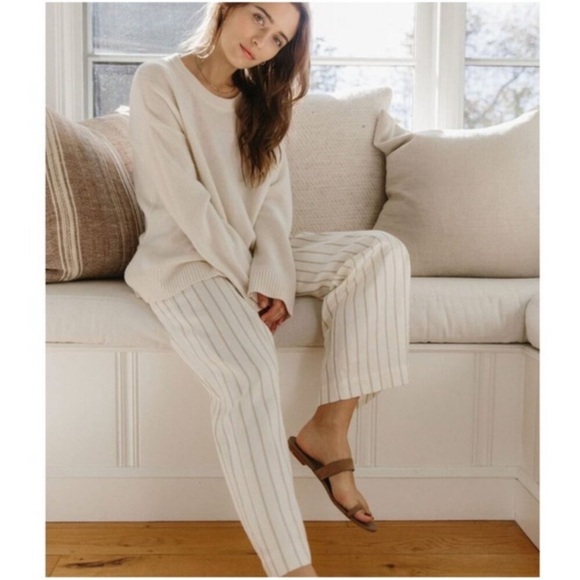 Jenni Kayne White and Blue Pinstripe Straight Leg Viscose Cotton Bianca Pants - Picture 8 of 14